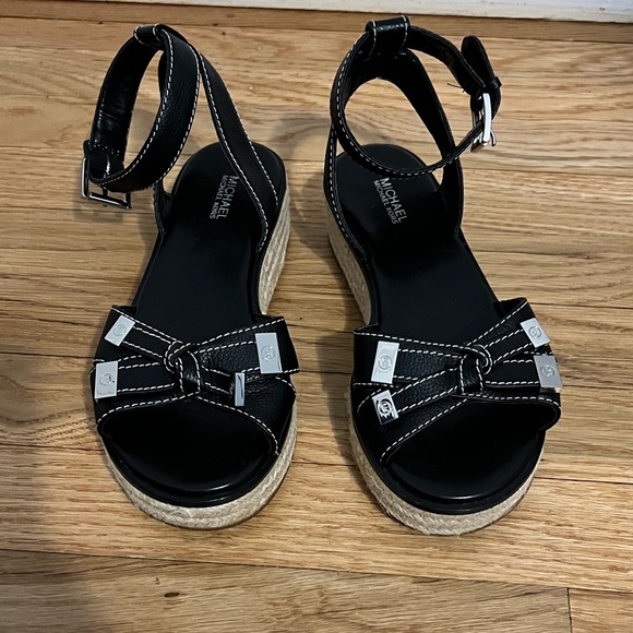 Michael Kors Black Ripley Pebbled Leather Espadrille Sandal - Picture 2 of 7